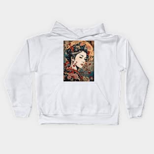 Vintage Rose Blossoms Japanese Woodblock Maple Streetwear Hipster Asian Inspired Retro Manga Samurai Dianella Kids Hoodie